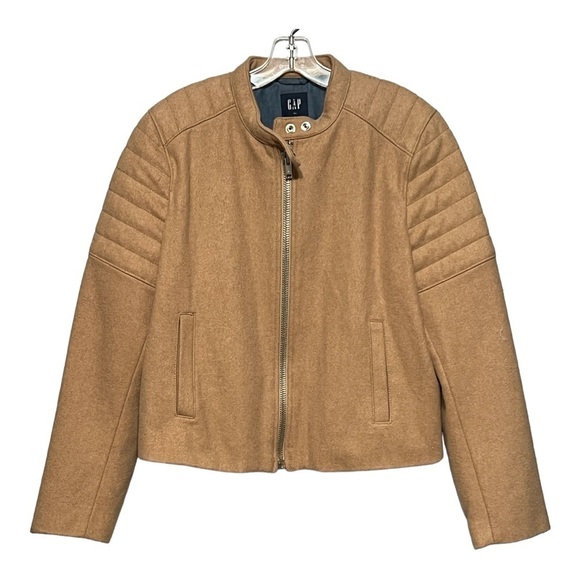 Gap Camel Color Quilted Bomber Wool Blend Zip Front Waist Cropped Knit Coat XL - Picture 1 of 5